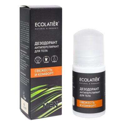 Изображение товара Дезодорант-антиперспирант для тела ECOLATIER свежесть 50 мл мужской защита от пота и запаха