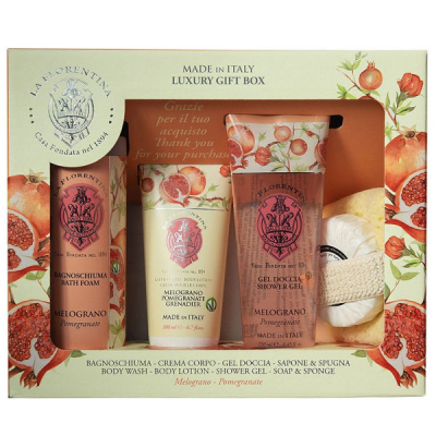Изображение товара Набор La Florentina Pomegranate пена 500 мл, лосьон 200 мл, гель для душа 250 мл, мыло 115 г, губка