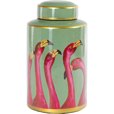 Изображение товара Ваза с крышкой Glasar Фламинго зеленая 18x18x29 см керамическая