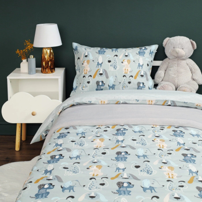 Изображение товара Комплект постельного белья Siberia собачки серый подростковый из раффорса