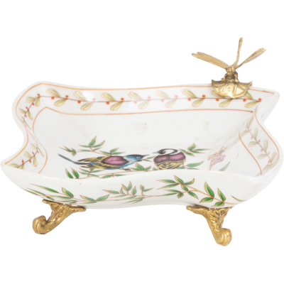 Изображение товара Большое художественное блюдо Glasar со стрекозой, ручная работа, фарфор и бронза