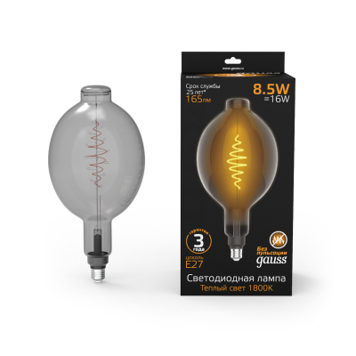 Изображение товара Лампа Gauss filament bt180 e27 8. 5w 1800K серый - декоративное освещение Изображение товара Лампа Gauss filament bt180 e27 8. 5w 1800K серый - декоративное освещение