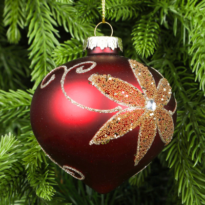 Изображение товара Шар Yancheng Shiny стеклянный красный, с золотым цветком