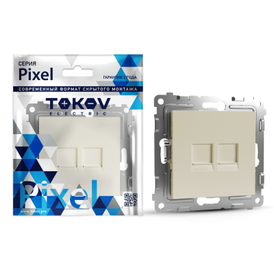 Изображение товара Розетка компьютерная Tokov Electric Pixel 2-м бежевая, надежная установка Изображение товара Розетка компьютерная Tokov Electric Pixel 2-м бежевая, надежная установка