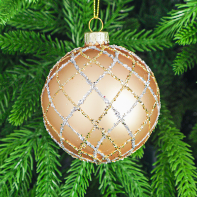 Изображение товара Ёлочная игрушка Yancheng Shiny шар стеклянный с узором из блёсток 8 см