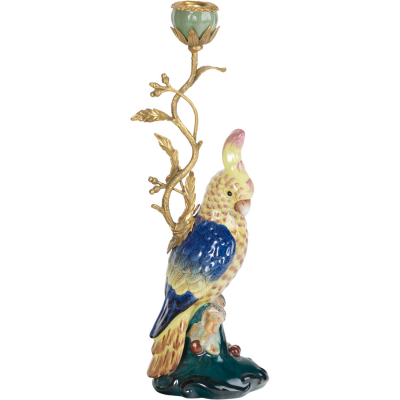 Изображение товара Подсвечник Glasar Попугай правый, ручная работа, фарфор и бронза, 38 см