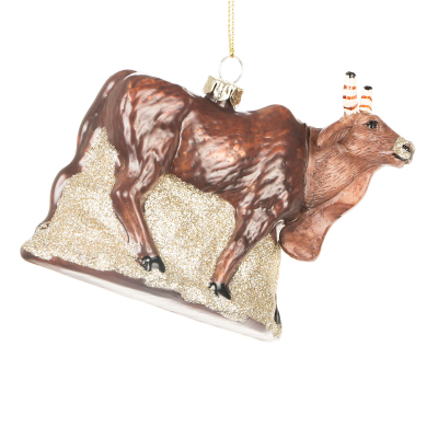 Изображение товара Подвеска елочная Shishi ny Буйвол 13 см стекло ручная работа коричневая