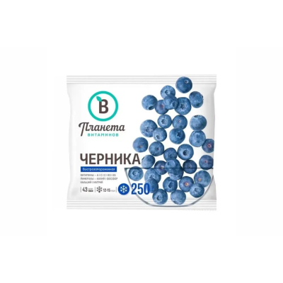 Изображение товара Ягоды черника Ягода Планета Витаминов 250 г - натуральное быстро замороженное ягодное лакомство