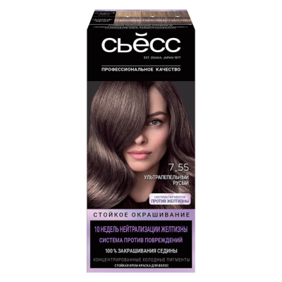 Изображение товара Краска для волос Сьёсс Ультрапепельный русый 7-55 стойкая с пепельным оттенком Изображение товара Краска для волос Сьёсс Ультрапепельный русый 7-55 стойкая с пепельным оттенком