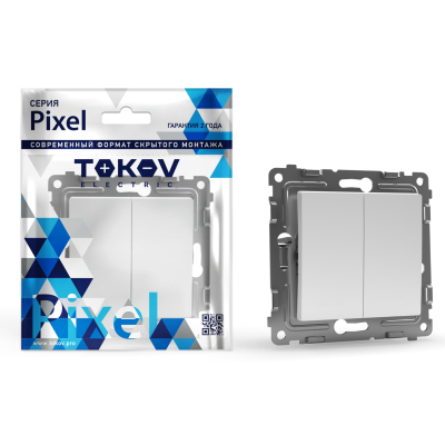 Изображение товара Двухклавишный выключатель Tokov Electric Pixel белый 250 В винтовая установка