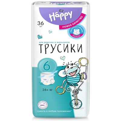 Изображение товара Подгузники-трусики детские Bella Baby Happy размер 6, 16+ кг, 36 шт Изображение товара Подгузники-трусики детские Bella Baby Happy размер 6, 16+ кг, 36 шт