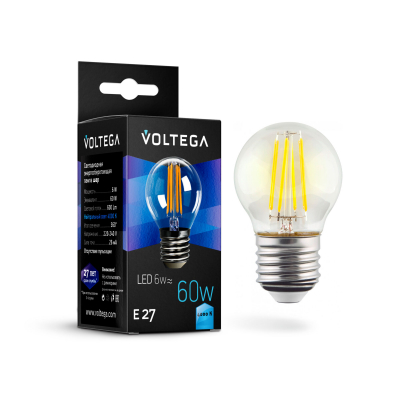 Изображение товара Лампа Voltega Globe Е27 6W 4000К прозрачная шарообразная