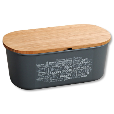 Изображение товара Хлебница с деревянной крышкой Kesper серая 34х18х14 см 