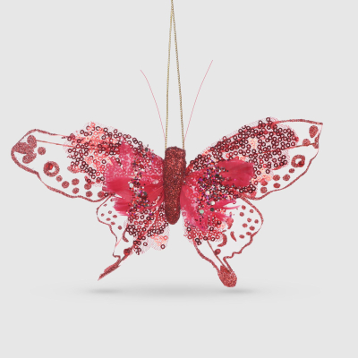 Изображение товара Игрушка еловая бабочка на клипсе 20 см красная Новогоднее украшение