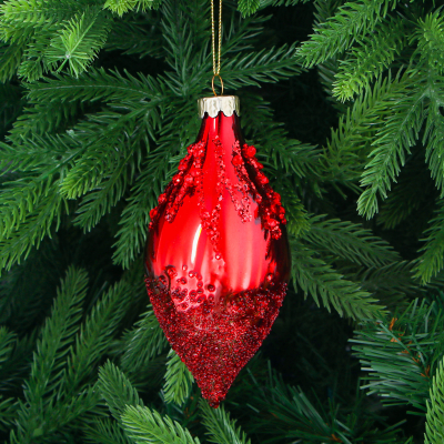 Изображение товара Игрушка ёлочная Yancheng Shiny стеклянный шар красный 6х6х13 см