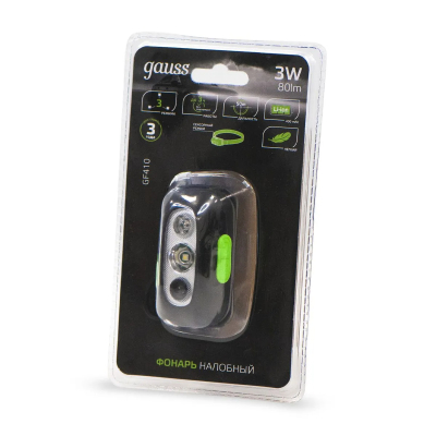 Изображение товара Налобный фонарь Gauss GFL410 3W 80lm пластик легкий яркий