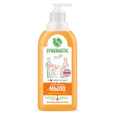 Изображение товара Гипоаллергенное жидкое мыло Synergetic Фруктовый микс 0,5 л увлажняющее биоразлагаемое
