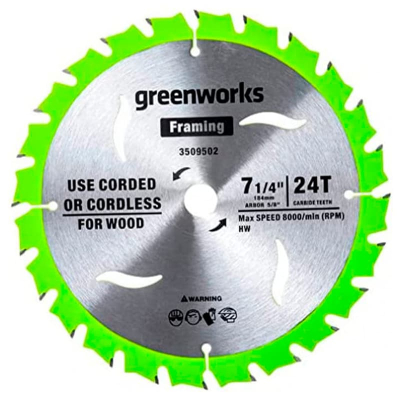 Изображение товара Диск пильный Greenworks 184 мм 24T для циркулярной пилы Изображение товара Диск пильный Greenworks 184 мм 24T для циркулярной пилы