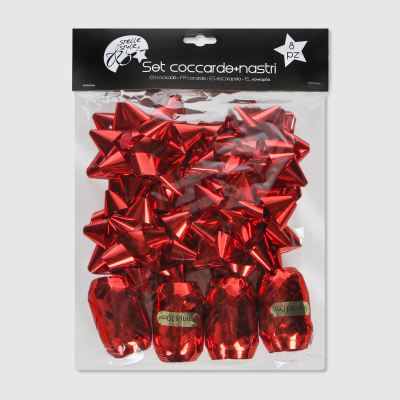 Изображение товара Набор для упаковки подарков Due Esse Christmas лента и бант красный 8 шт