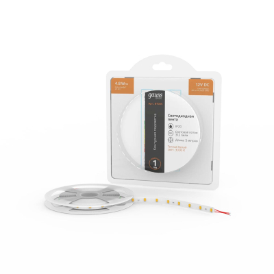 Изображение товара Светодиодная лента Gauss BT005 12V 4, 8W 3000K 5 м - декоративное наружное и внутреннее освещение Изображение товара Светодиодная лента Gauss BT005 12V 4, 8W 3000K 5 м - декоративное наружное и внутреннее освещение