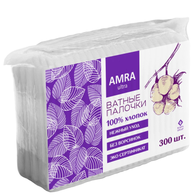 Изображение товара Ватные палочки Amra 300 шт - качественные ватные палочки для ухода и гигиены