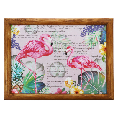 Изображение товара Поднос Genlex Фламинго с деревянной рамкой на подушке, размер  400х300 мм