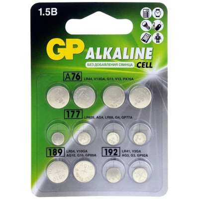 Изображение товара Набор батареек пуговичных GP Alkaline - 12шт LR41/LR44/LR54/LR626