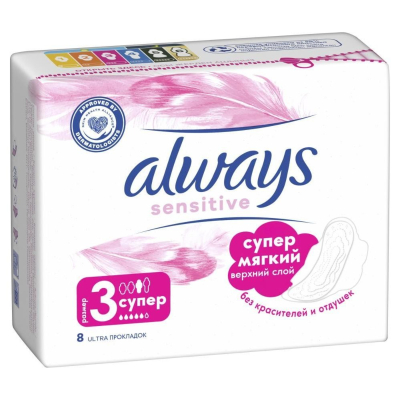Изображение товара Прокладки женские Always Sensitive ультра супер 8 шт Изображение товара Прокладки женские Always Sensitive ультра супер 8 шт
