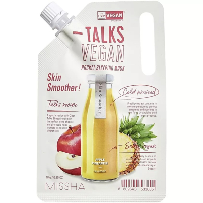 Изображение товара Маска кремовая Missha Talks Vegan отшелушивающая и смягчающая кожу с экстрактами яблока и ананаса , 10 г