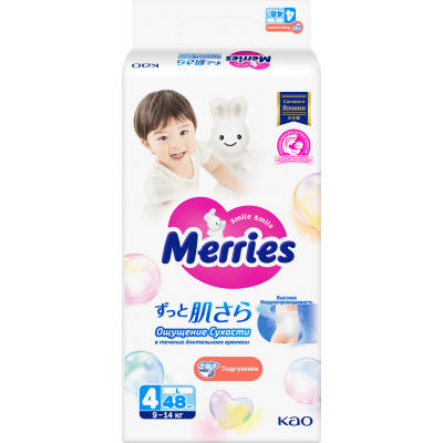Изображение товара Подгузники Merries L 4 9-14 кг 54 шт японские гипоаллергенные