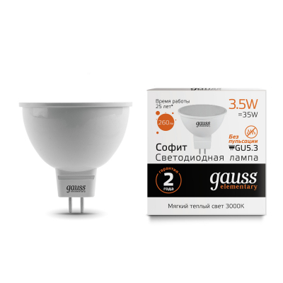 Изображение товара Gauss LED Elementary MR16 GU5.3 3.5W 3000K 1/10/100
