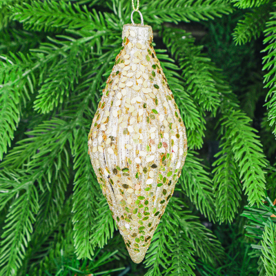Изображение товара Стеклянная елочная игрушка с золотистым орнаментом 6х13 см Yancheng Shiny