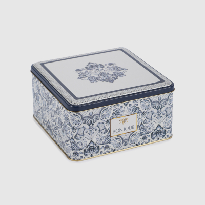 Изображение товара Квадратная металлическая банка Evle blue & white 3,7 л для хранения продуктов Изображение товара Квадратная металлическая банка Evle blue & white 3,7 л для хранения продуктов