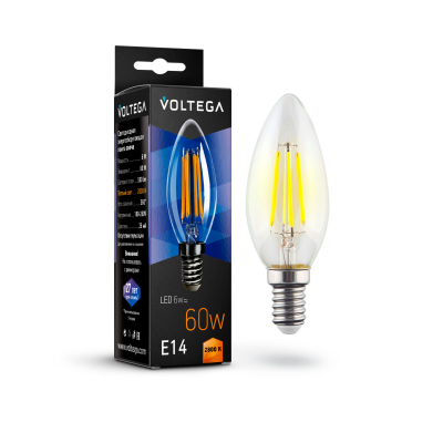 Изображение товара Лампочка Voltega Candle Е14 6W 2800К - филаментная лампа Изображение товара Лампочка Voltega Candle Е14 6W 2800К - филаментная лампа