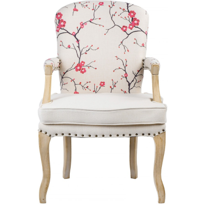 Изображение товара Элегантное кресло Glasar Сакура из дерева и льна с принтом цветущей сакуры