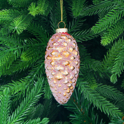 Изображение товара Золотая ёлочная игрушка шишка 5x5x11 см, стекло и металл, Яньчен глянец