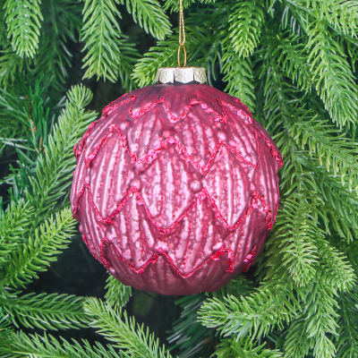 Изображение товара Шар стеклянный Yancheng Shiny бордовый с орнаментом 10 см