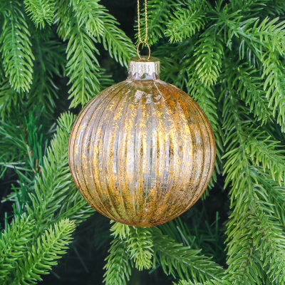 Изображение товара Игрушка ёлочная Mercury NY шар стеклянный с золотым орнаментом 8 см