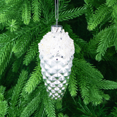 Изображение товара Ёлочная стеклянная шишка с бисером Yancheng Shiny 5х13 см новогодняя игрушка