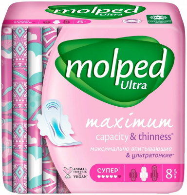 Изображение товара Прокладки женские Molped Super 8 шт - гигиенические и впитывающие Изображение товара Прокладки женские Molped Super 8 шт - гигиенические и впитывающие