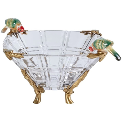 Изображение товара Декоративная чаша Glasar с птичками 31x31x18 см стекло фарфор бронза Изображение товара Декоративная чаша Glasar с птичками 31x31x18 см стекло фарфор бронза