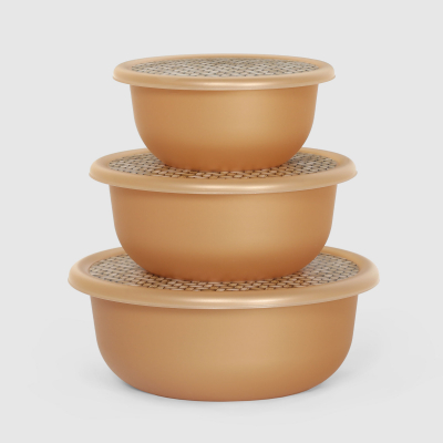 Изображение товара Комплект мисок Lidex Sunrise с крышками с декором золотой 3 шт 1,2 л+2,1 л+3,2 л