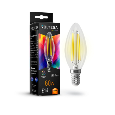 Изображение товара Лампочка Voltega Cangle High CRI97 E14 7W 2800K прозрачная свеча Германия Изображение товара Лампочка Voltega Cangle High CRI97 E14 7W 2800K прозрачная свеча Германия
