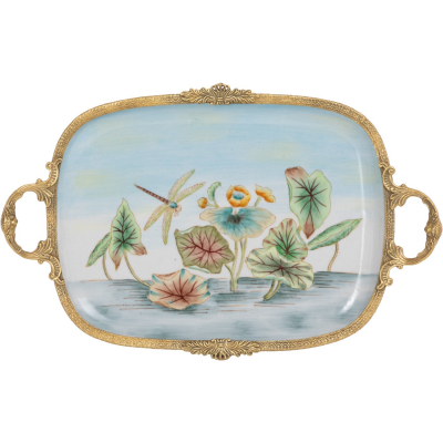 Изображение товара Поднос Glasar из фарфора с бронзой ручной работы 40х26 см