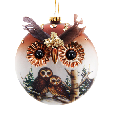 Изображение товара Игрушка елочная Krebs int Сова 12 см новогодняя подвесная стеклянная