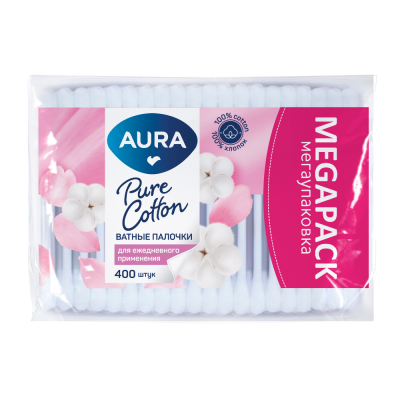Изображение товара Палочки ватные Aura Beauty 400 шт - мягкие и гипоаллергенные для ухода