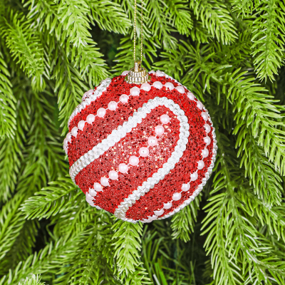 Изображение товара Новогодний шар Yiwu E-commerce 8 см красный белый декоративный для елки