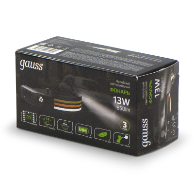 Изображение товара Фонарь налобный Gauss модель GFL412 13W 650lm Li-ion 1200mAh LED 