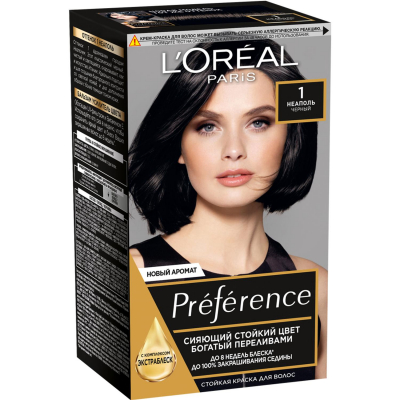 Изображение товара Краска для волос L'Oreal Preference 1. 0 Неаполь 174 мл - стойкий и блестящий цвет