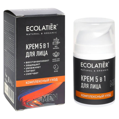 Изображение товара Крем для лица ECOLATIER MEN Комплексный уход 5в1 50 мл натуральный Изображение товара Крем для лица ECOLATIER MEN Комплексный уход 5в1 50 мл натуральный